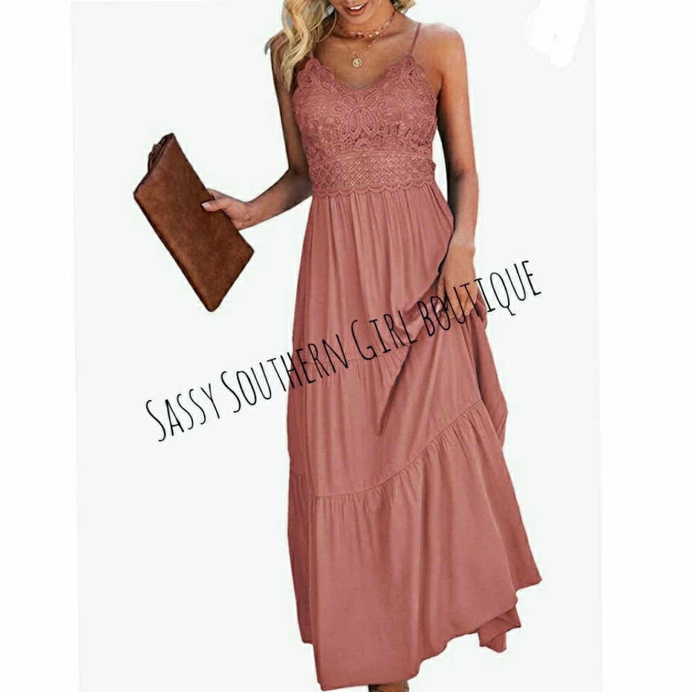 🆕⭐Boho rose pink lace maxi dress - Picture 4 of 12